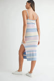 Multi Color Striped Front Cutout Knit Midi Dress