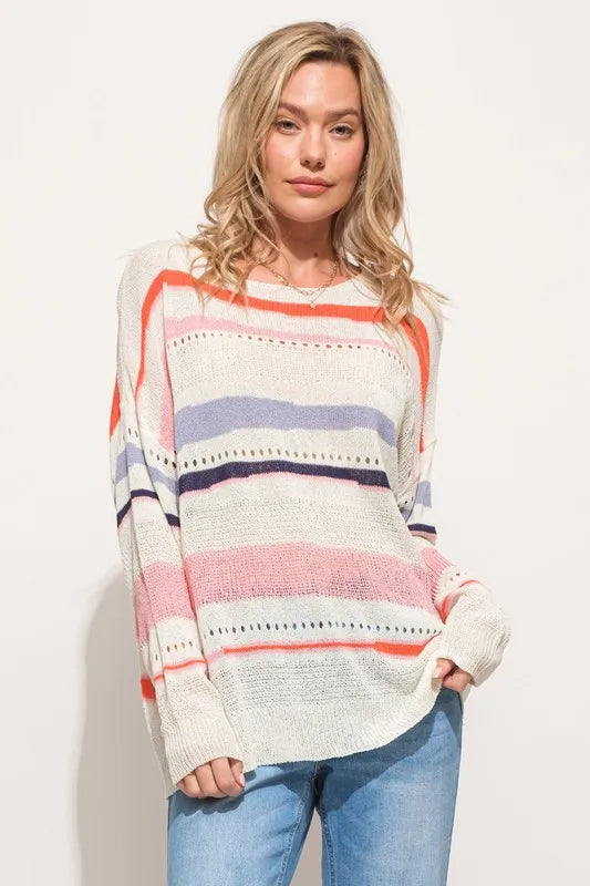 Abstract Striped Light Weight Loose Sweater