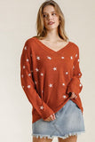 Full Size Star V-Neck Long Sleeve Sweater Plus Size