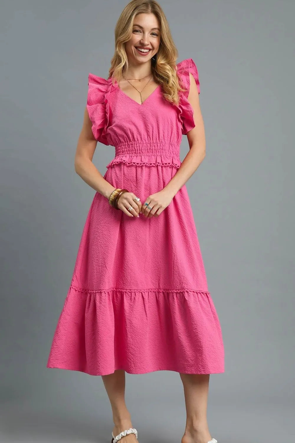 Ruffled Smocked Waist Midi Dress