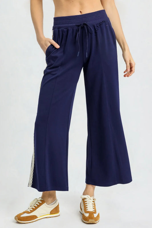 Relaxed Fit Pants with Lace Detail