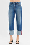 Full Size Mid Rise Crop Jeans with Tummy Control Cuffs