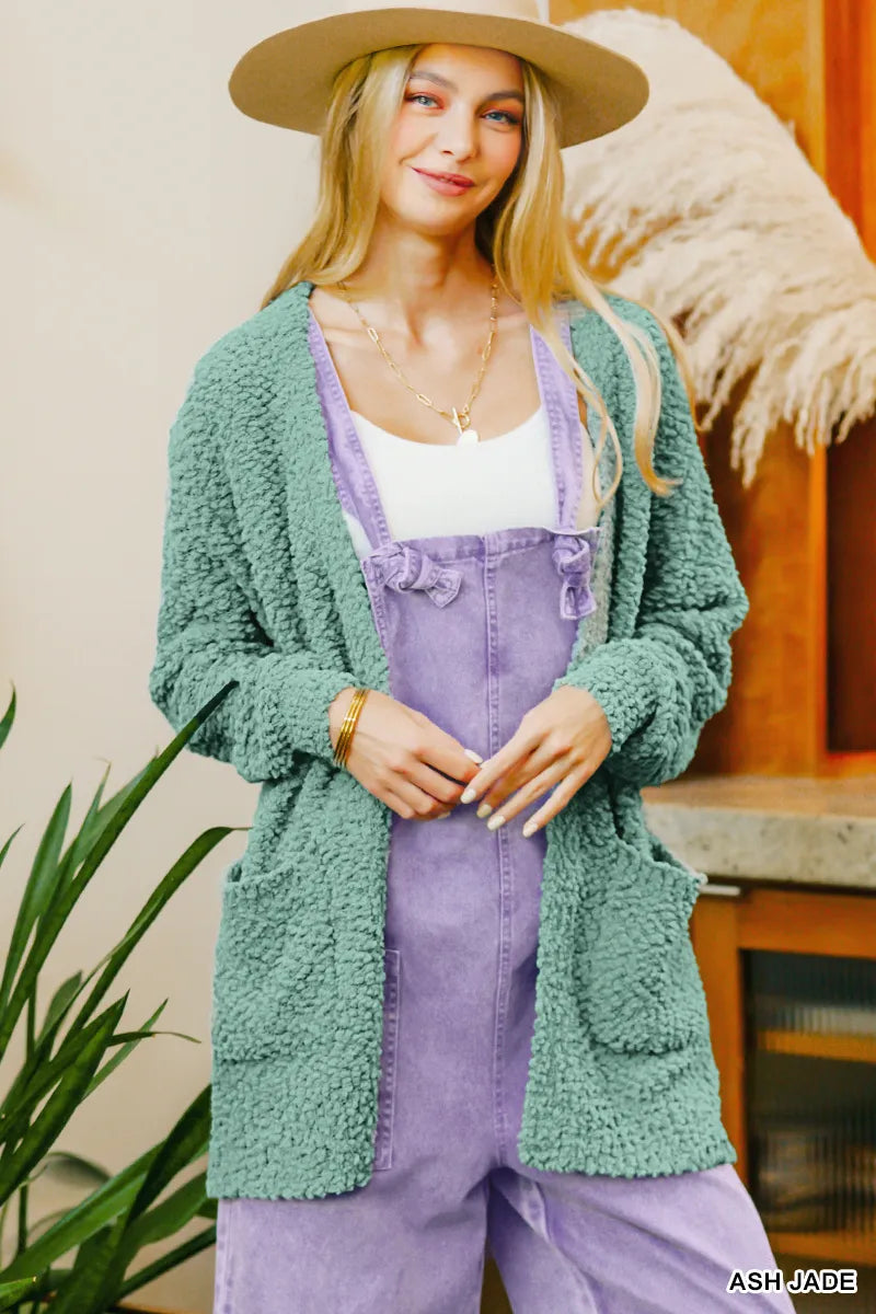 Textured Long Sleeve Cardigan with Handy Pockets