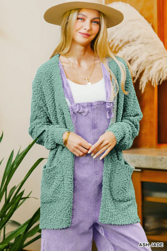 Textured Long Sleeve Cardigan with Handy Pockets