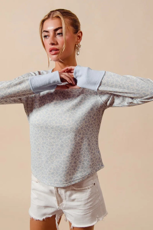 Ribbed Knit Pullover with Contrast Collar and Cuffs