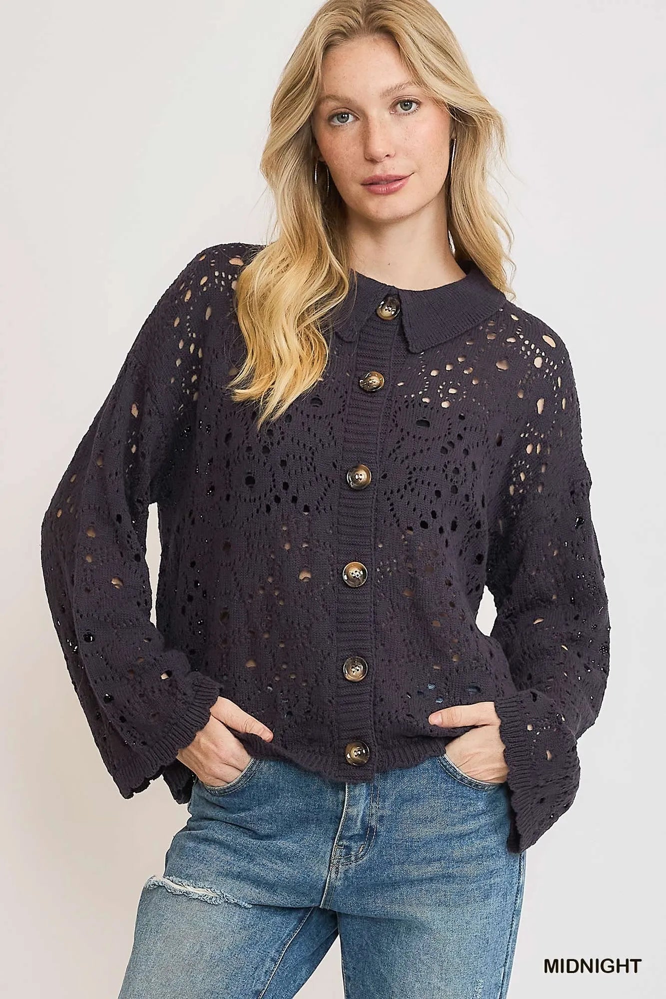 Eyelet Lace Button-Front Cardigan