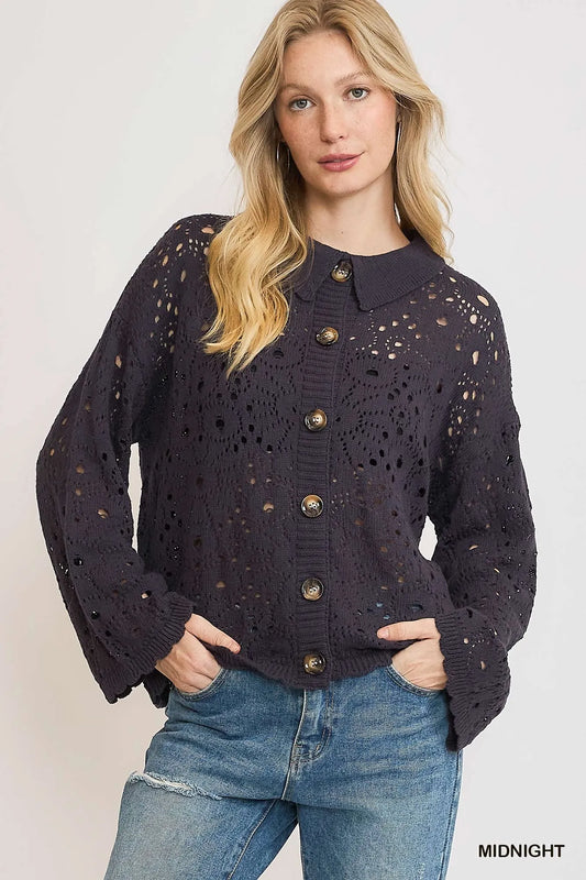 Eyelet Lace Button-Front Cardigan