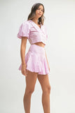 Puff Sleeve Button Down Top and Bubble Skirt Set