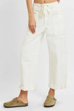 High-Waist Utility Ankle-Length Drawstring Pocket Jeans