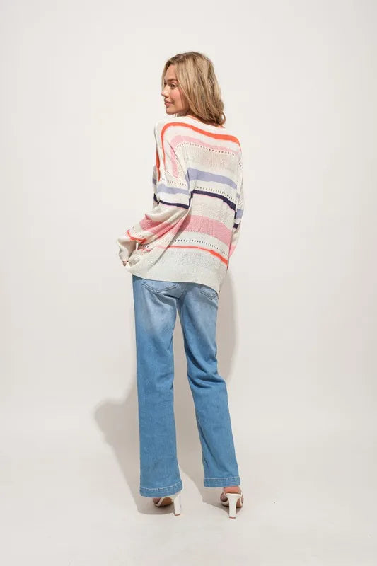 Abstract Striped Light Weight Loose Sweater