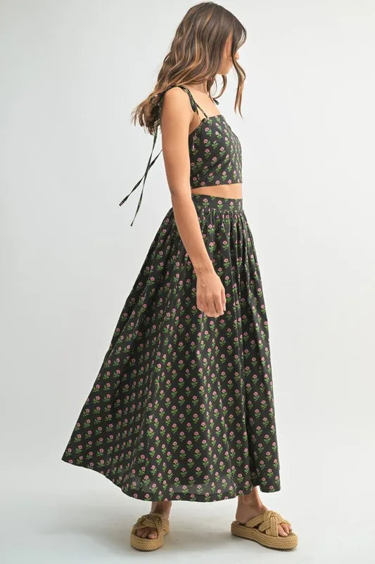Floral Crop Top and Skirt Set