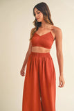 Smocked Bralette Crop Top and Wide Leg Pants Set