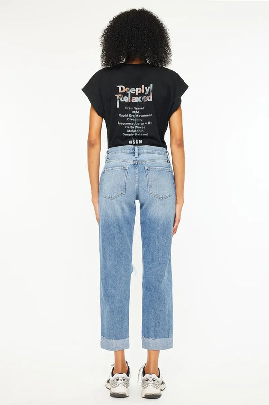 Urban Chic Mid Rise Relaxed Distressed Denim
