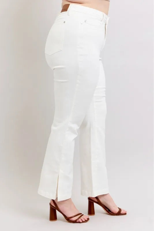Full Size High Waist Side Slit Slim Bootcut Jeans