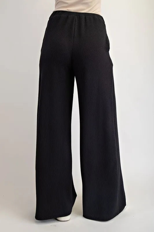 Full Size Ribbed Wide-Leg Pants with Pockets Plus Size