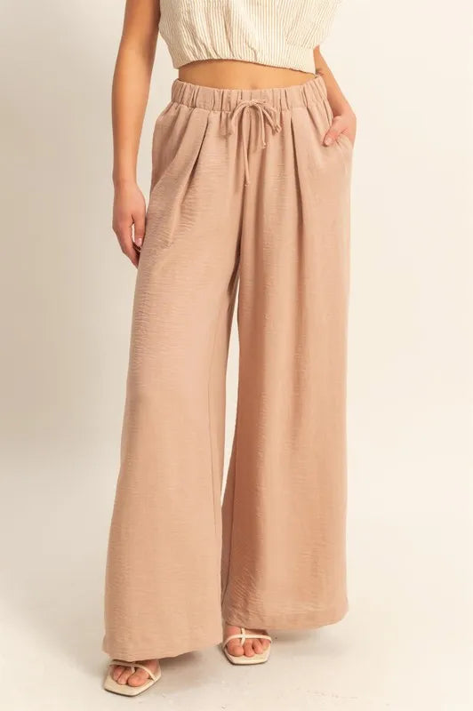 Elasticized Waist Wide Leg Pants