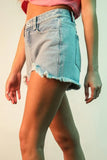 Raw Hem Pocketed Contrast Washed Denim Shorts
