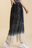 Full Size Raw Hem Linen Blend Bleach Dip Dye Wide Leg Pants Plus Size