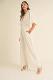 Fluffy Deep V Neck Wide Leg Jumpsuit