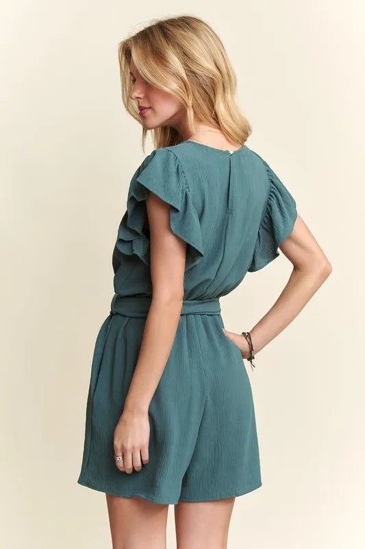 Ruffle Sleeves Romper with Pockets