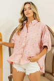 Sequin Striped Short Dolman Sleeve Blouse