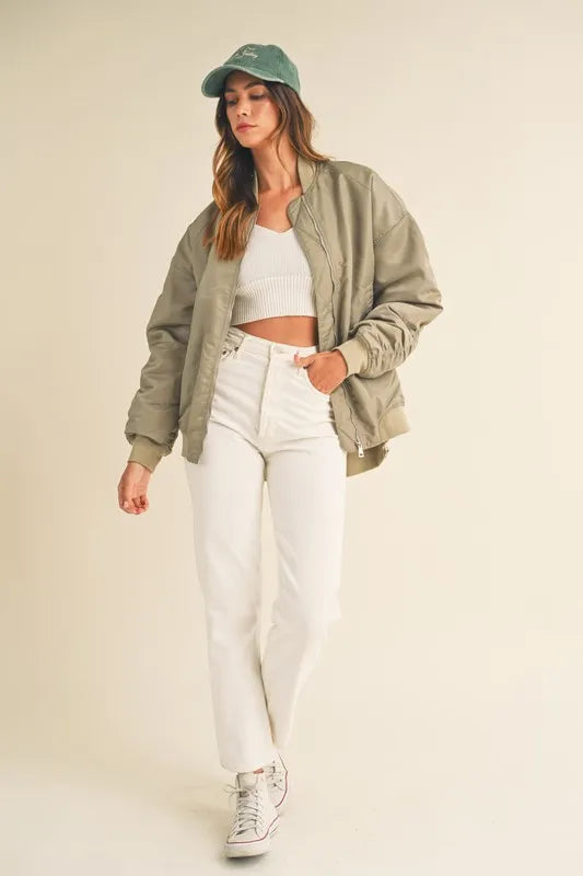 Back Ruched Utiltiy Bomber Jacket