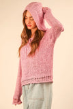 Oversized Openwork Lace Up Hooded Sweater