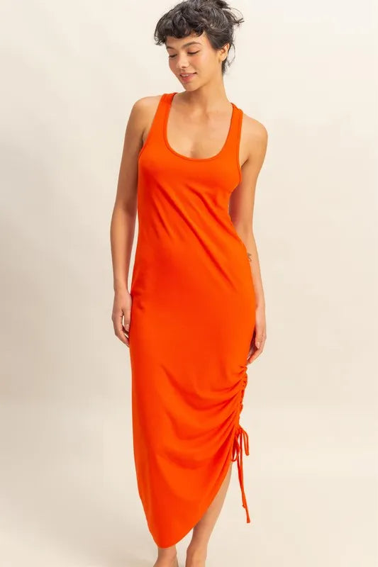 Scoop Neck Side Tie Detail Midi Dress