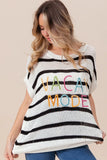Vacay Mode Lettering Drop Shoulder Striped Sweater