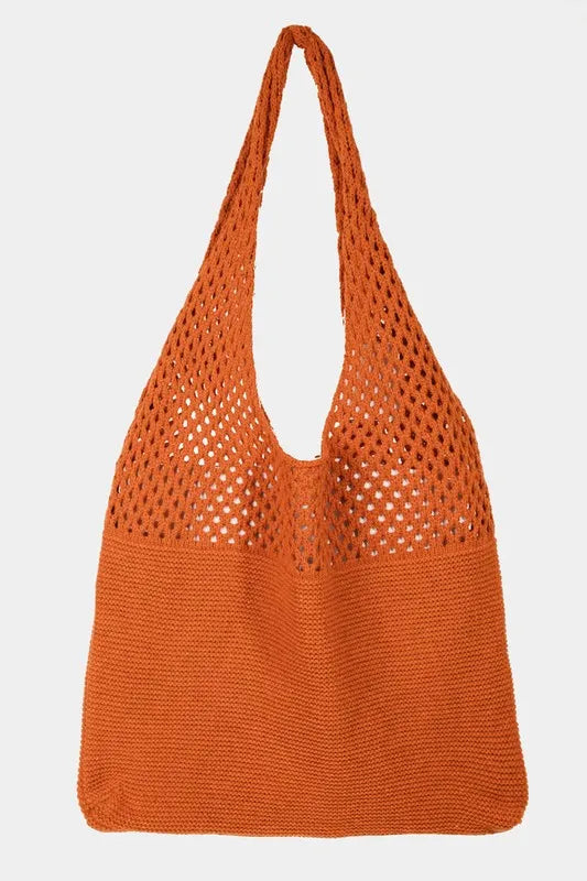 Half Pointelle Knit Tote Bag