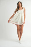 Zig Zag Embroidered Shoulder Tie Mini Dress