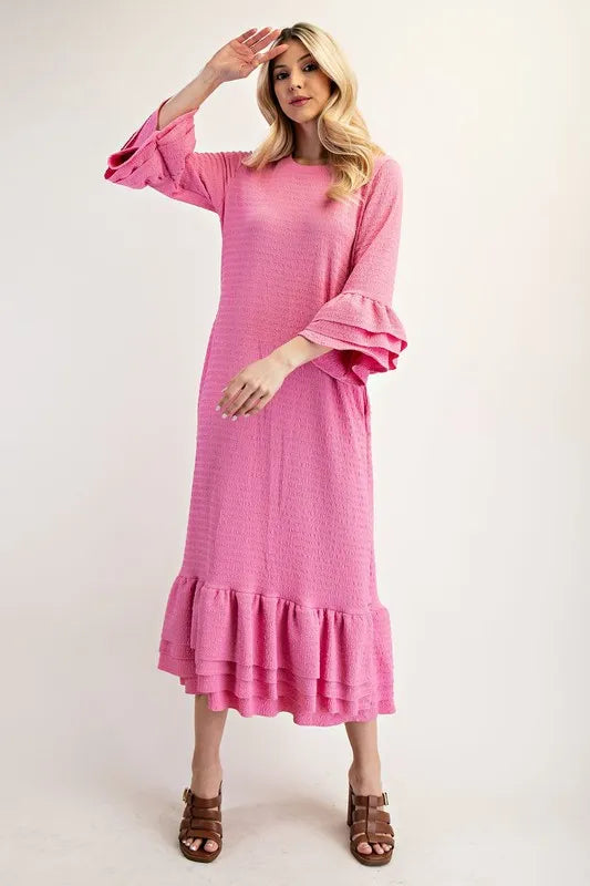 Full Size Textured Ruffle Hem Modest Dress Plus Size