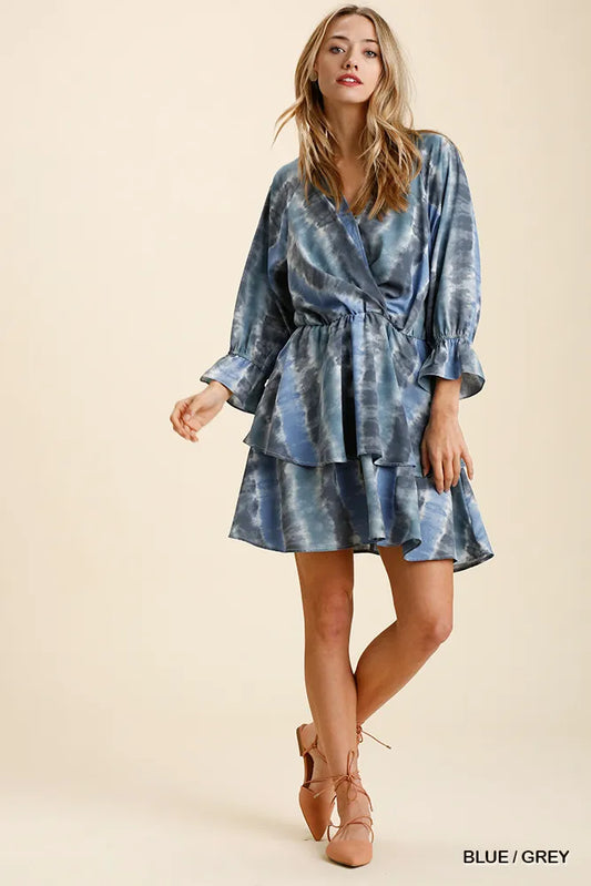 Boho-Chic Ruffled Wrap Dress with Elastic Waistbelt