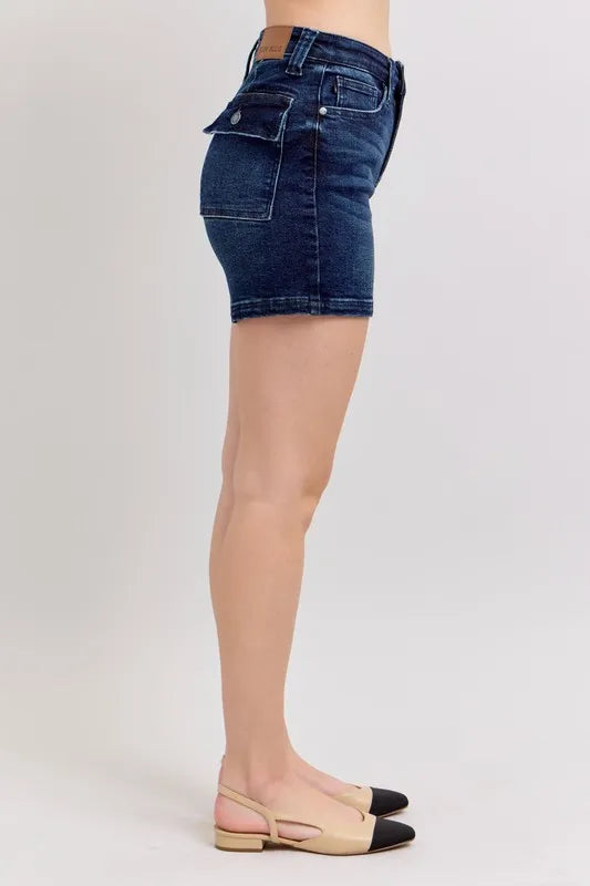 High Waist Back Flap Pocket Denim Shorts