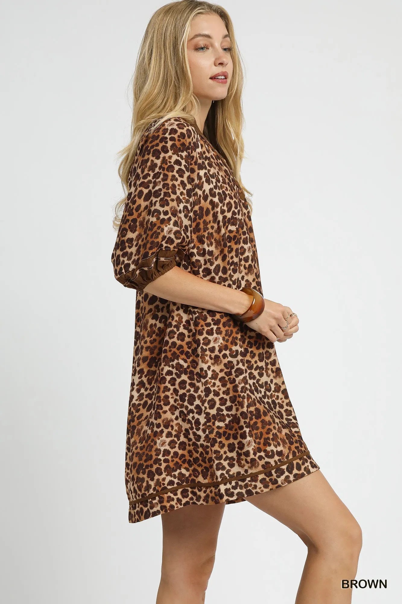 Full Size Wild Print Contrast Trim Mini Dress