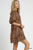 Full Size Wild Print Contrast Trim Mini Dress