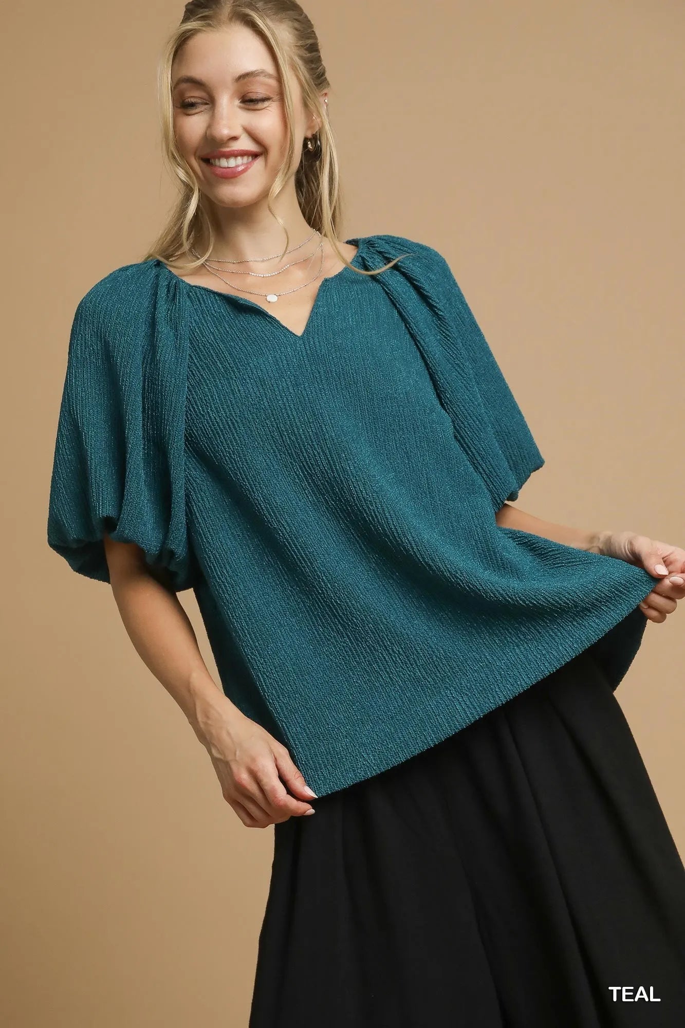 Flutter Sleeve Notch Neck Blouse