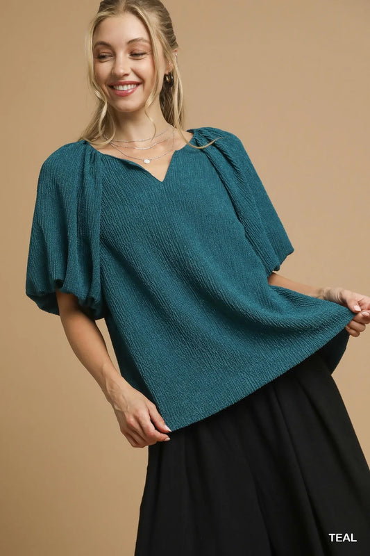 Flutter Sleeve Notch Neck Blouse