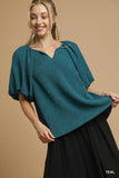 Flutter Sleeve Notch Neck Blouse