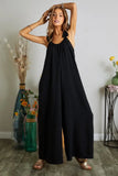Full Size Elastic Ruffle Shoulder Jumpsuit Plus Size
