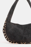Studded Crescent Suede-Like Handbag