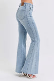 Full Size Midi Rise Rhinestone Side Panel Detail Flare Jeans Plus Size