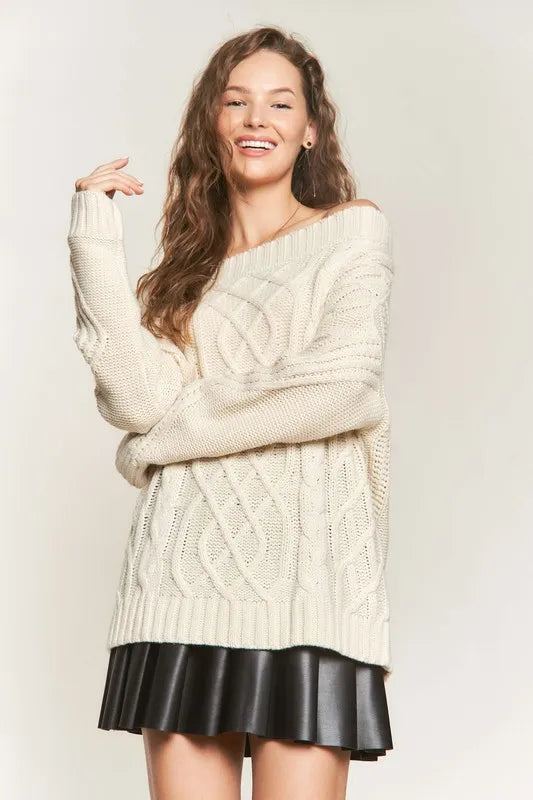  Cable Knit Off Shoulder Sweater