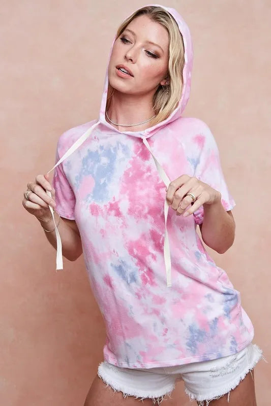 Tie Dye Terry Hoodie with Drawstring