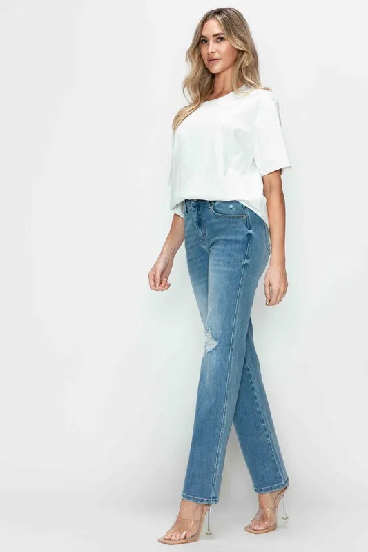 Premium High-Rise Straight Leg Distressed Jeans Jeans