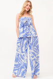 Smocked Tied Waist Abstract Print Wide Leg Pants