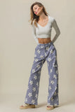 Flower Printed Side Pocket Wide Pants
