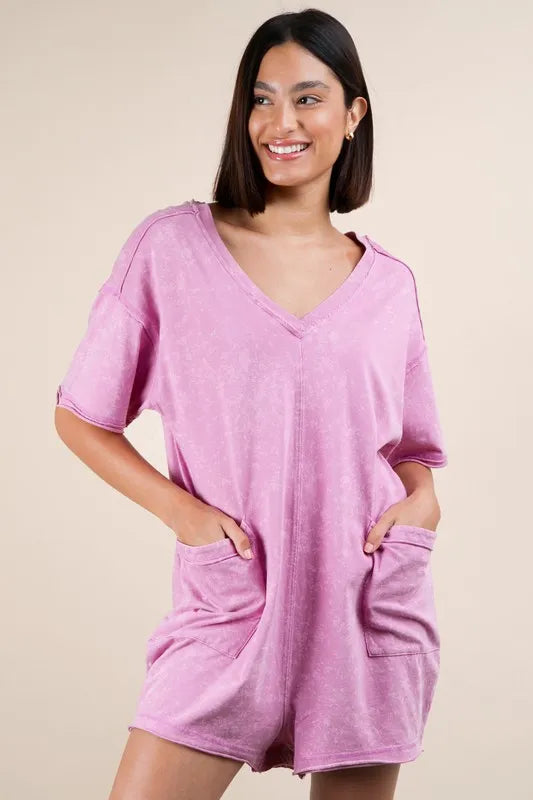 Plus Size Mineral Washed Casual Knit Romper