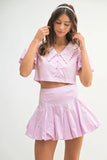 Puff Sleeve Button Down Top and Bubble Skirt Set