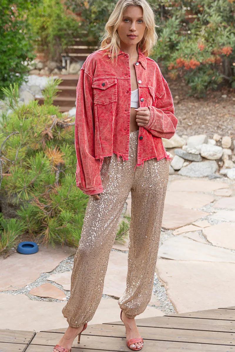 Oversized Corduroy Button-Front Jacket